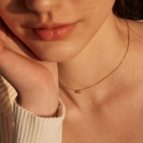 Valloey Rover Gold Star Necklace,Dainty 14K Gold Plated Sterling Silver Round Dot Tiny Heart Little Star Cz Choker Necklace Jewelry Gift For Women(Nck-Gold-Heart) #TOP1
