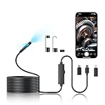 Endoscope Camera with Light,16.4FT Semi Rigid Snake, 1920P HD Borescope Camera with 8 Adjustable LED, Borescope for iPhone IP67 Waterproof Automotive Engine Plumbing HVAC Inspection 8 mm (Dual-Lens)