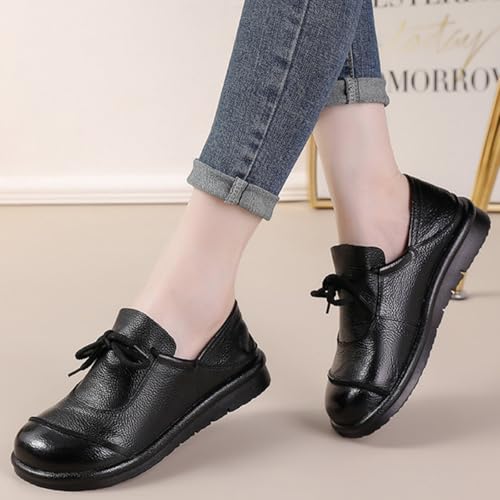 Women's Leather Flat Walking Shoes Retro Comfortable Round Toe Lace-up Casual Soft Sole Leather Sneakers for Women4