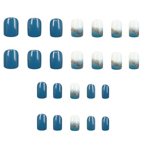 TSUOUKL 24pcs Uñas de Gel Pegatinas Dorado Purpurina Azul Claro Pegatinas Uñas Gel Nail Art Stickers Decoración