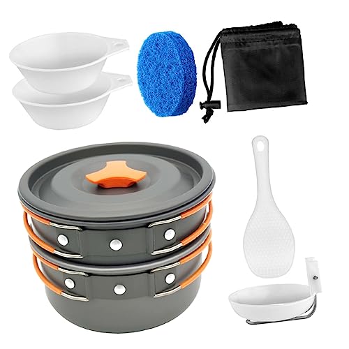 Happyyami 2-Piece Portable Camping Cookware Set Compact Size Non-Stick Heat-Resistant Insulated - for Outdoor Cooking
