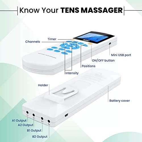 AGARO TM4276 Tens Massager, 4 Channel, 10 Massage Modes, 20 Intensity Levels, 6 Timer Settings, Pulse Muscle Stimulator, For Muscle Relaxation, Tens machine for physiotherapy, Pulse Massager, White.