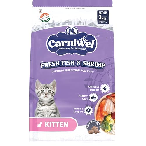 Image of Carniwel Fresh Fish & Shrimp Kitten Dry Cat Food 3 Kg | Fresh & Natural Ingredients | Highly Palatable | Supports Healthy Skin & Glossy Coat | Premium Nutrition