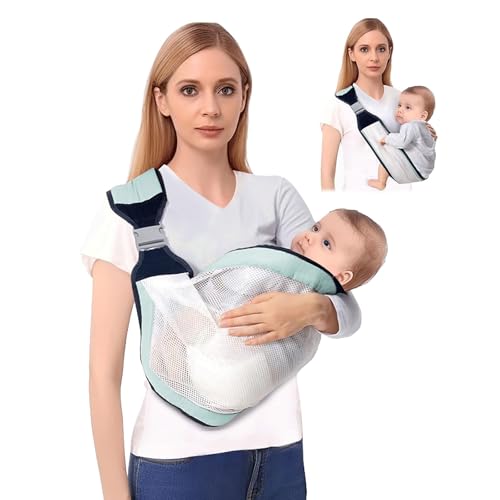 GmwyCzV Portabebés Lateral, Portabebés Portátil, Portador de Bebé Correas Ajustables para los Hombros, Portabebes Multifuncional, para Bebés de 0 a 36 Meses, Niños Pequeños de Hasta 20 kg (Verde)