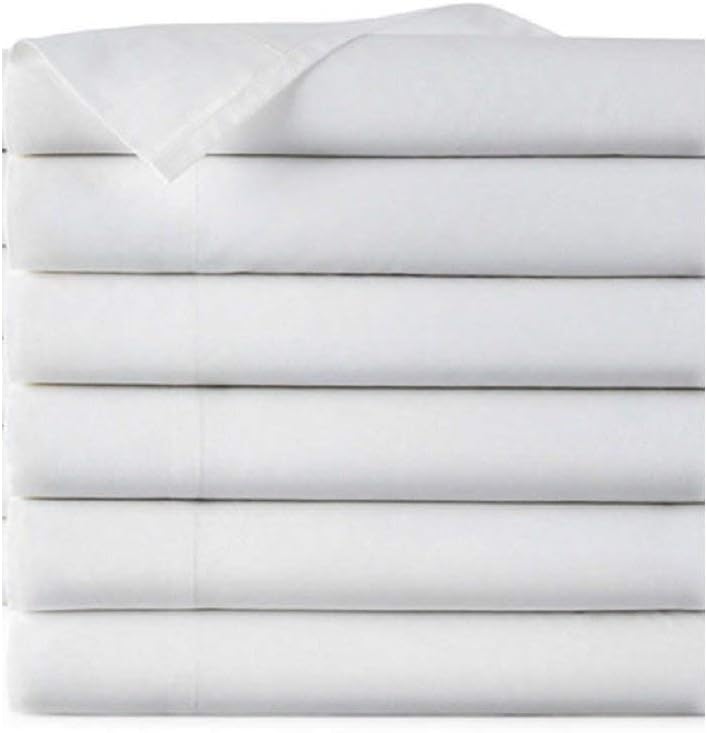 EOM Hotel Sheets - T180 Thread Count Cotton/Polyester Flat Sheet - White Bed Sheets Great for Hotel, Hospital, and Home - Machine Washable Hospital Bedsheets - Pack of 6 White Sheets