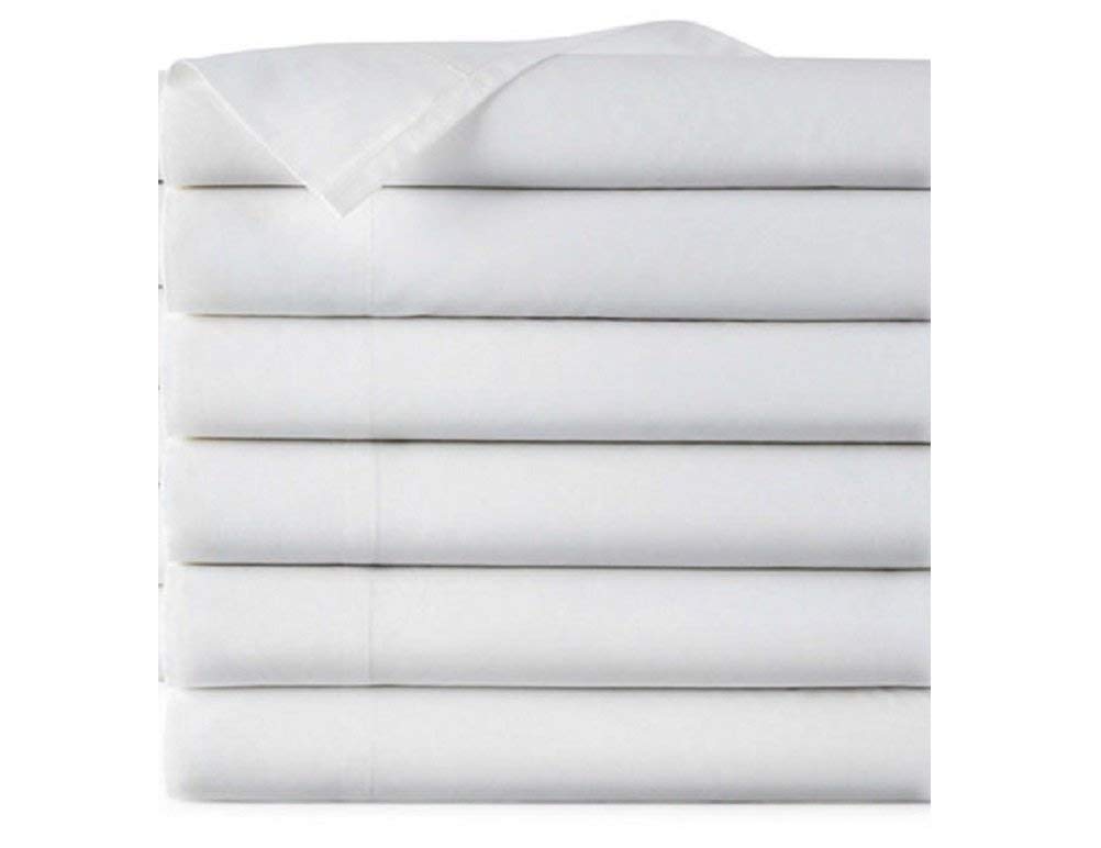 EOM Hotel Sheets - T180 Thread Count Cotton/Polyester Flat Sheet - White Bed Sheets Great for Hotel, Hospital, and Home - Machine Washable Hospital Bedsheets - Pack of 3 White Sheets