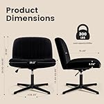 Criss Cross Chair, Velvet Armless Wide Office Chair no Wheels, Cross Legged Chair with Adjustable Height, Wide Seat, Desk Chair for Home, Office, Bedroom (Black) - Image 5