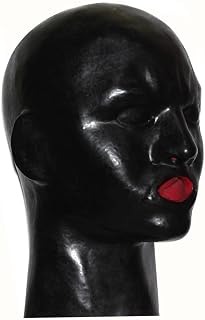 Latex Mask Men Heavy Rubber Hood Lined With Red Mouth Sheath Tongue and Nose Tube Disguise Latex Mask (One Size, Black-Red lined)