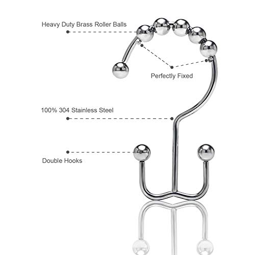 image for CHRYZTAL Stainless Steel Shower Curtain Hooks Rings, Double Glide Show