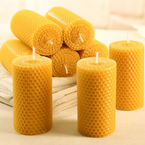 8 Packs Hand-Rolled Beeswax Candles, Handcrafted Honeycomb Beeswax Pillar Candles, Natural Bee Farm Gifts for Candle Lovers,Home Decor, Air Purify (2x4 in)