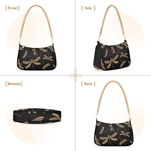OTVEE Stylish Golden Dragonfly Shoulder Bags for Women Small Handbags Mini Clutch Purse2