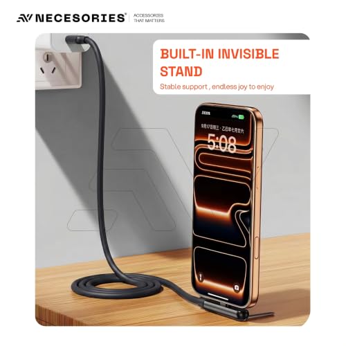 Image of 240W Flat Silicone Type C Cable with Detachable Mobile Stand | 1.5M | Tangle Free | 480Mbps | Multi-Angle | Keychain |Compatible with Laptop iPad Samsung OnePlus iPhone 16