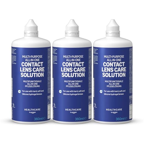 Healthcare by Amazon Solución para lentillas multiuso de contacto todo en uno, 3 unidades de 360 ml, (anteriormente Amazon Basic Care); el embalaje puede variar