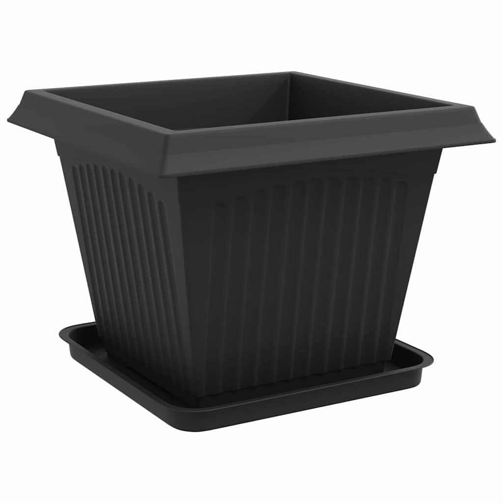 Blumentöpfe 6er Set Schwarz 43 x 43 x 33,5 cm Kunststoff für Balkon Garten Terrasse Indoor Outdoor Pflanzgefäße mit Drainage und stabilem Design
