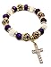 Nazareth Store Deep Purple Crystal Beads Wrist Bracelet Catholic Cross Bangle Elastic | Handmade Rosary Bracelet from Holy Land