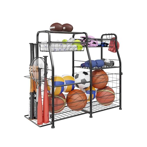LUMAMU Small Garage Organizer - Sports Equipment Organizer Rack Ball Storage Rack Garage Organizer System for Sports Gear and Toys Indoor/Outdoor Ball and Toy storage Black