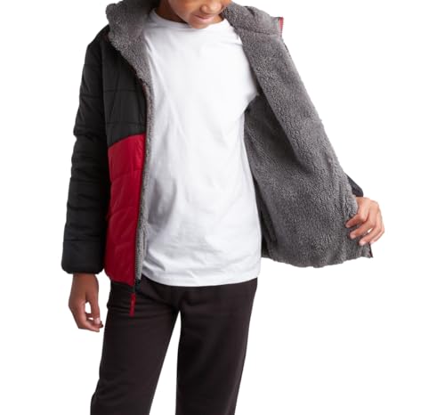 Image of Eddie Bauer Boys' Reversible Jacket - Waterproof Lightweight Fleece Lined Hooded Puffer Coat - Boys Outerwear Jacket (5-20)