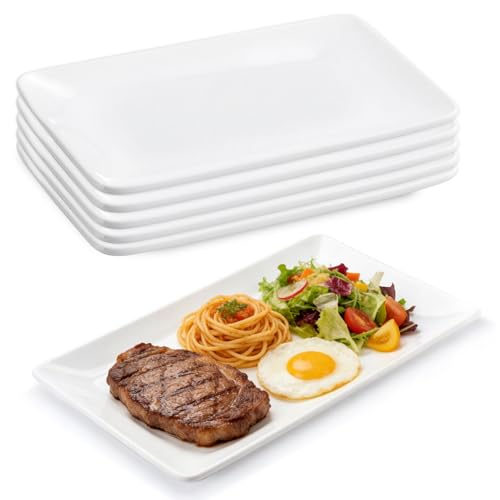 Set de 6 Assiettes Rectangulaire, 13.5 * 22.5cm Assiettes à dîner en Porcelaine, Plats de Service pour Fête, Plateau en Céramique pour Viande, Nourriture,...