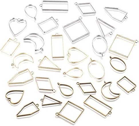 Street27® Frame Pendants, 30PCS Christmas Bezel Charms Pendants Open Back Bezel Pendants Assorted Geometric Hollow Pressed Flower Frame Pendant DIY Crafts