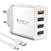 Produktbild ANNCAY Quick Charge 3.0 USB Ladegerät mit USB Type C Ladekabel, 33W QC 3.0 ladegeraet mit 4 Ports Schnellladegerät USB Netzteil für Samsung Galaxy S21/S20/iPhone 12/13/Huawei/Xiaomi usw (Weiß)
