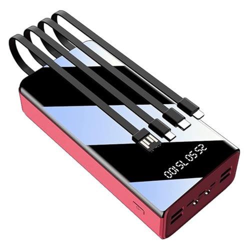 Banco de energía Carga rápida, Rojo, Cargador de Gran Capacidad de 50000Mah, Paquete Incorporado de 4 Cables, Fuente de alimentación rápida con Linterna