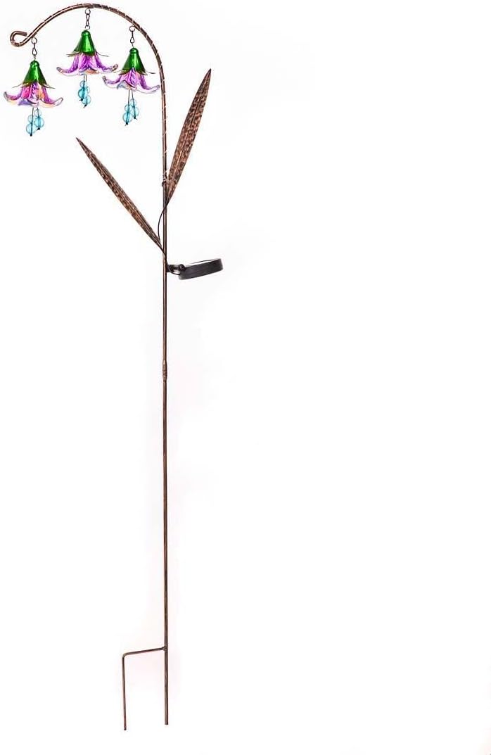 Wind & Weather Solar-Powered Hanging Flower Garden Stakes 11-Inch Long by 3.5-Inch Wide by 43-Inch High Flower Garden Stakes Soak up The Sun During The Day & Emit Iridescent Glow at Night (Pink)