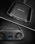 BESTEK 150W 2-Socket Car Cigarette Lighter Splitter Power Adapter DC Outlet Car Charger Dual 2.4A USB with 26 Inches Cord for Cellphone GPS Dash Cam