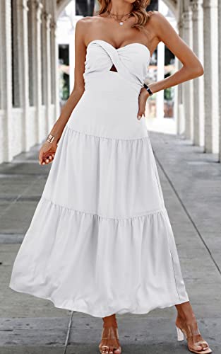 Image of ECOWISH Women's Summer Strapless Maxi Dress 2026 Off Shoulder Hollow Out Smocked A Line Tube Tiered Long Dresses