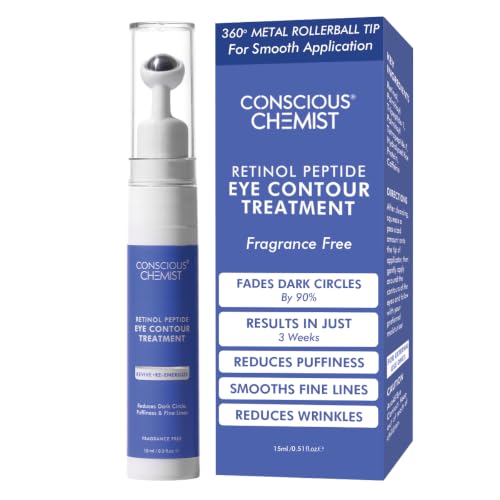 Image of Conscious Chemist Retinol Peptide Under Eye Cream With Soothing Massage Roller | Under Eye Roll On For Dark Circles, Fine Lines & Puffy Eyes | For Women & Men | 15 ml