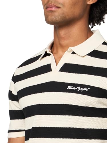 KARL LAGERFELD Men's Collared Striped Knit Short Sleeve Polo3