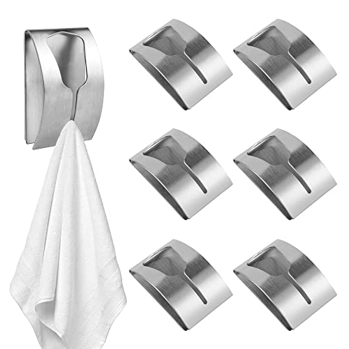 YiliYa Lot de 6 porte-serviettes auto-adhésifs en acier inoxydable, Attache Torchon Mural, pour torchons, torchons de cuisine, crochets muraux pour serviettes de bain, porte-serviettes en métal