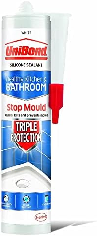 UniBond 2100806 Triple Protection Stop Mould Sealant, Kitchen & Bathroom Sealant, White Silicone Sealant Repels, Kills, Prevents Mould Growth, Long-Lasting Bath Sealant, 1x291g Cartridge