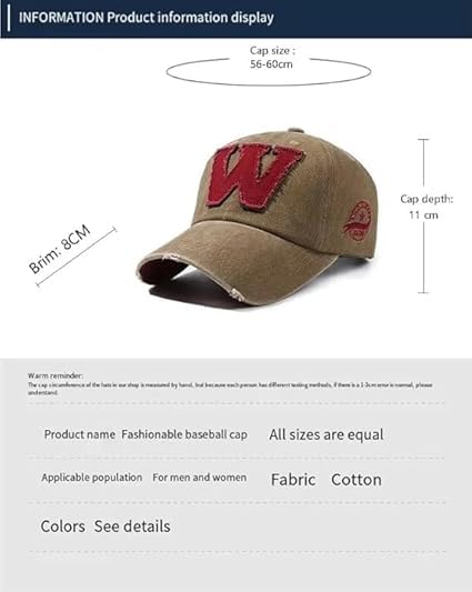 Image of kill off W Cap Baseball Cap Men hat Base Ball Embroidered Vintage Style hat Adjustable W Letter Caps Unisex Baseball Cotton