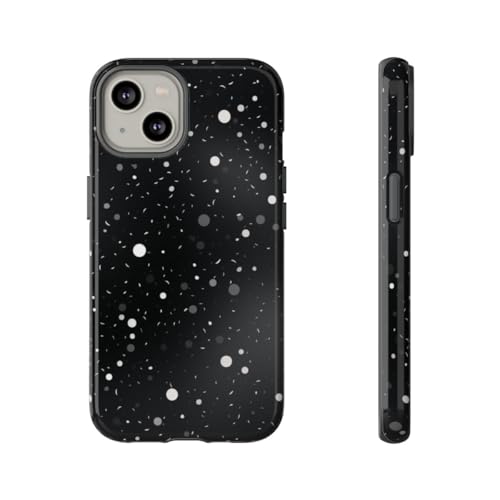 Coque rigide iPhone 14 noir motif tourbillons espace