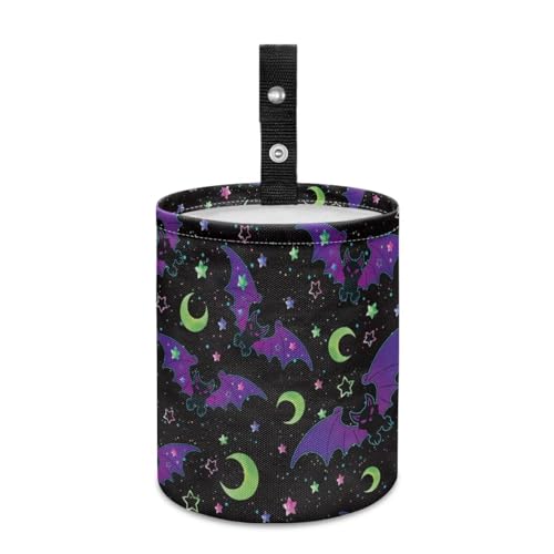 Image of Pensura Car Trash Can Adjustable Buttons Camping Trash Can Collapsible Accessories Universal Purple Halloween Bat Hanging Car Garbage Bag for Women Interior for Most Cars