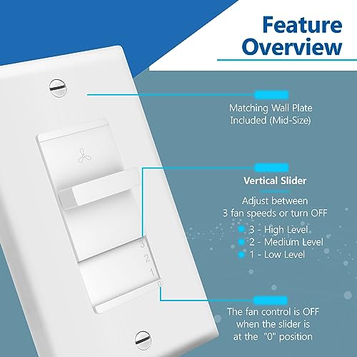 LIDER 3-Speed Ceiling Fan Switch, UL Listed, White