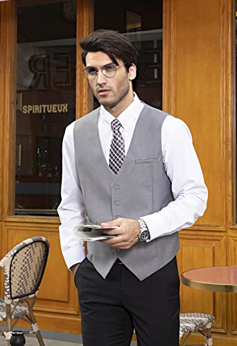 image for HISDERN Men's Suit Vest Grey Business Formal Dress Waistcoat Vest Wedd