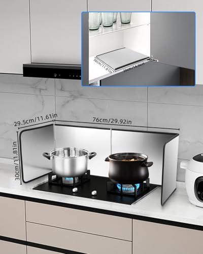 4 Sided Splatter Guard Foldable Stainless Steel Stove Splash Guard 11.8″ Height Oil Splatter Screens for Frying Kitchen Backsplash Protector Nonstick Oil Splatter Guard for Cooking - Image 3