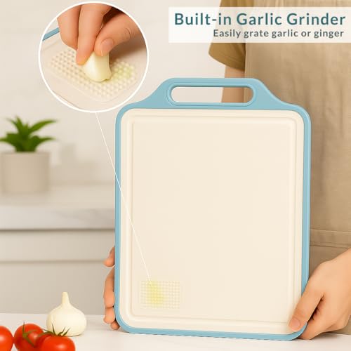 Image of Homeze Double Sided Chopping Board 40x30 cm | Stainless Steel & Wheat Straw Cutting Board | Heavy Duty Non-Slip Kitchen Board | BPA Free, Odour Resistant, Dishwasher Safe