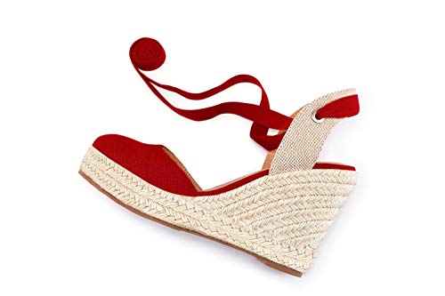 FISACE Womens Summer Lace Up Espadrilles Wedge Sandals Closed Toe Ankle Strap Platform Shoes by FISACE - Image 8