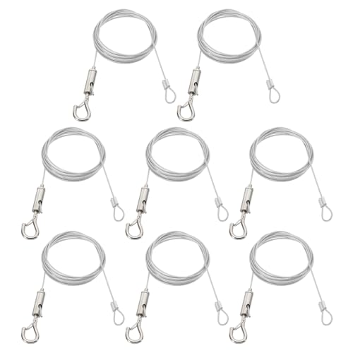 Image of PATIKIL 8 Pcs Adjustable Picture Hanging Wire Kit, 2m /6.6ft Fit for 1.5mm Wire Heavy Duty PVC Coated Stainless Steel Wire Rope Hanger Hardware with Loop and Hooks for Hanging Mirrors