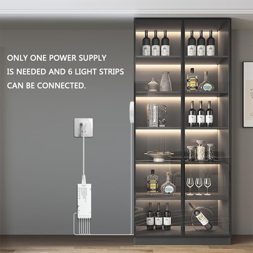 Image of LED Shelf Light 12V,6.56Ft 6-in-1Dimmable Cuttable COB LED Strip Lights,with 60W Adpter Cabinet Light 4000K for Bookshelf, Display Cabinet, Closet, Kitchen and Pantry