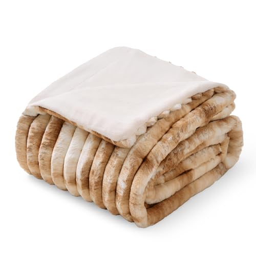 Amélie Home Soft Faux Fur Throw Blanket for Couch, Tie-dye Khaki, 55"x70" - image 7
