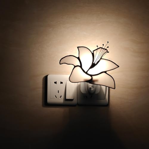 Image of CHEZBABY Stained Glass Night Light Plug into Wall Lamp Decorative Accent Nightlight for Hallway Bedroom Bathroom Kitchen Home Decor(Lily)
