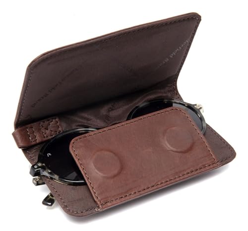 Étui lunettes marron cuir véritable objet de caractère