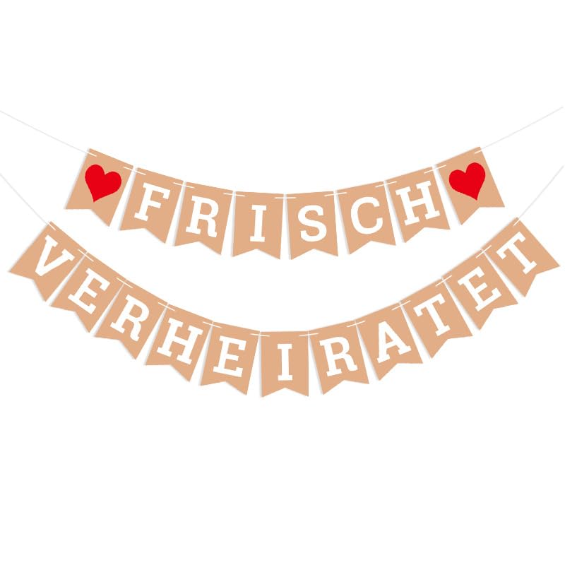 Frisch Verheiratet Banner, Rustikale Hochzeitsdekoration, Kraftpapier Girlande mit Herzen, Vintage...