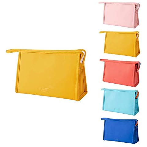 LIVACASA Makeup Bag Organiser for Travel Toiletry Bag Women Water Repellency with Handle Zipper Cosmetic Bag Pouch Inside Mesh Pockets Wash Bag Lightweight Cute Yellow Cover