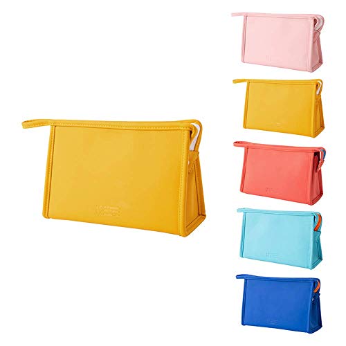 LIVACASA Trousses de Toilette Femme Fille Impermeable avec Poignée Pochette à Maquillage en PU Rangement pour Maquillage Sccessoires de Voyage Jaune