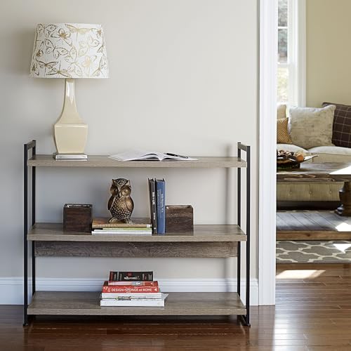 Household Essentials Jamestown Wide 3 Shelf Open Storage Bookshelf Ashwood Rustic Wood Grain and Black Metal by Household Essentials - Image 9