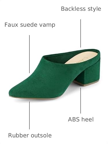 Allegra K Allegra K Women's Pointed Toe Slip on Block Heel Slide Green Mules 8.5 m US